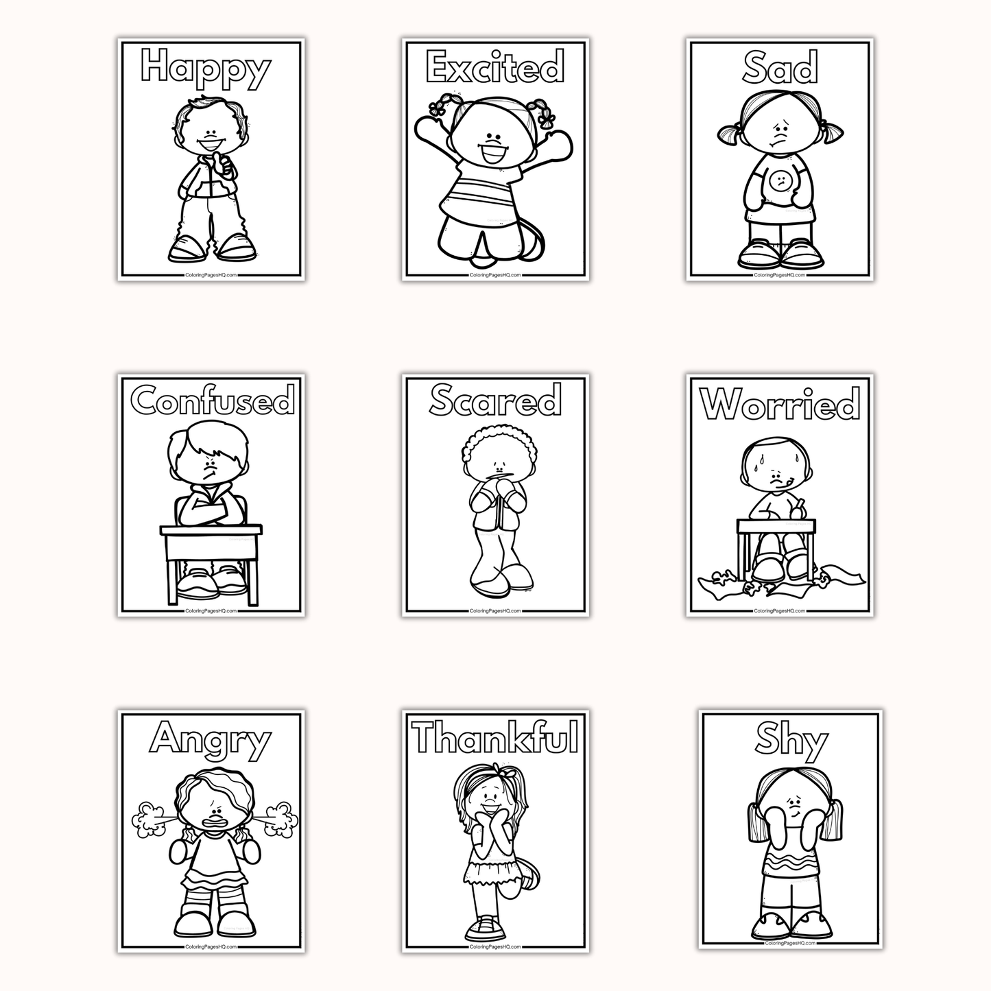Feelings and Emotions Coloring Pages Set